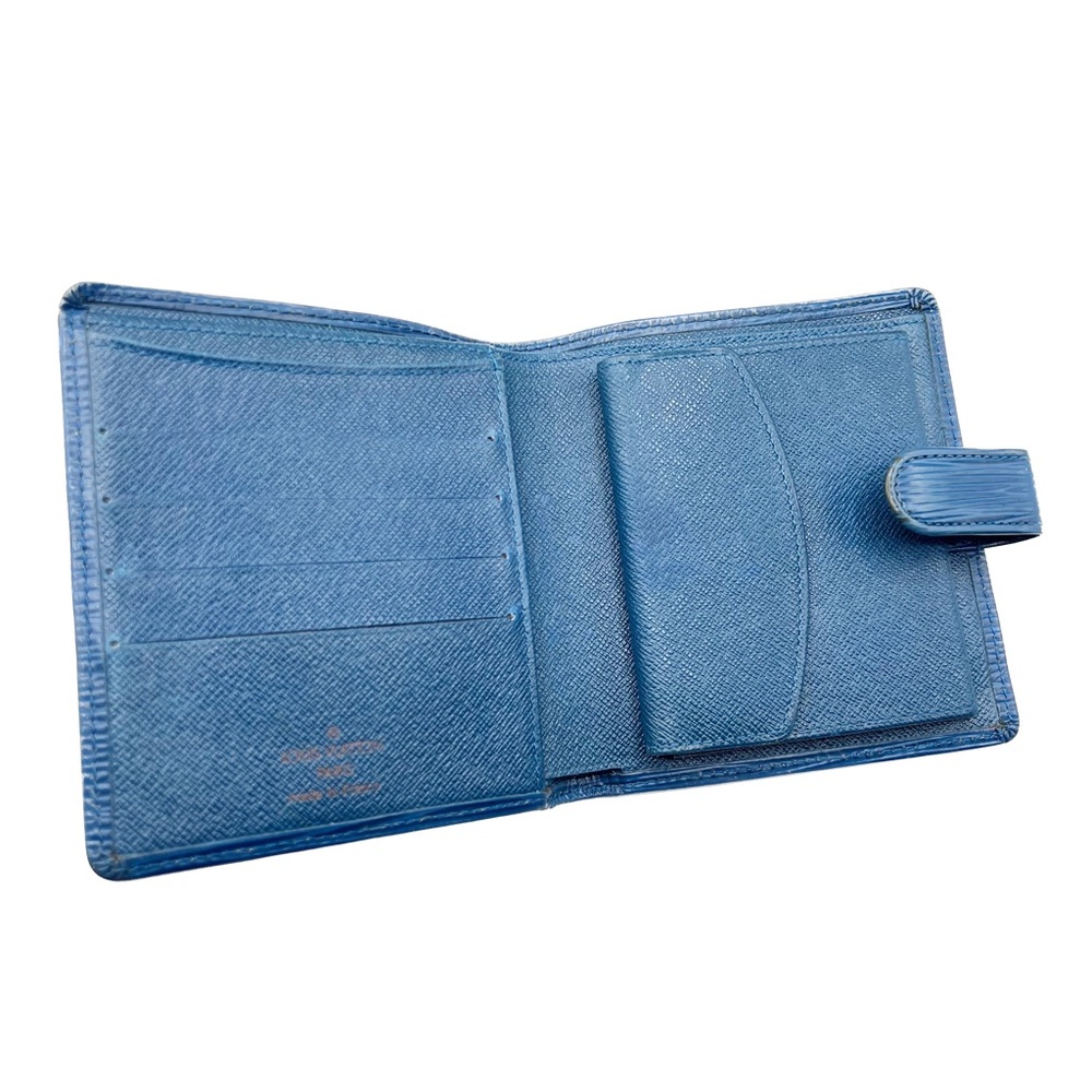 Louis Vuitton Blue Epi Leather Compact BiFold Wallet Unisex Vintage 98 Authentic - Picture 5 of 17